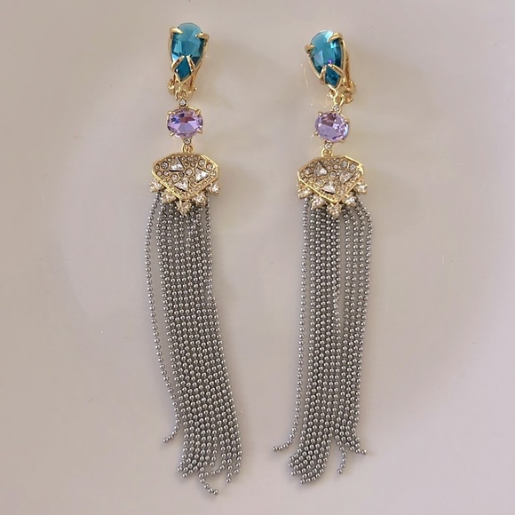 ALEXIS BITTAR • Clip On Chandelier Element Delphian Long Tassel Earrings - Picture 6 of 6